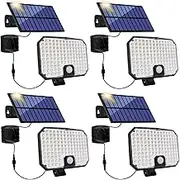 Solar Motion Sensor Lights Outdoor Waterproof, 3-Mode Solar Shed Lights Dusk to Dawn, 16.4ft Cable Separate Solar Panel Flood lights, Removable Solar Wall Light for Barn Yard Balcony, 4 Pack