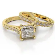 1 1/2 CT Diamond Engagement Ring Set Princess D/SI1 18K Yellow Gold Size Selecta
