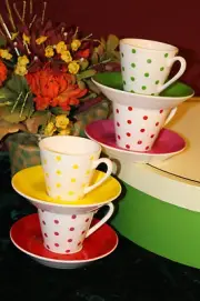 4 Kate Spade Larabee Dot Demitasse Cups & Saucers New in Box with tags 6398408