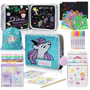 Unicorn Colouring Sets for Kids Ages 4-8, Great Travel Colouring Kit Or Activity Sets for Kids Ages 3-5 with Erasable Doodle Book, Stickers, Scratch Paper, Washable Markers, Unicorn Gifts for Girls