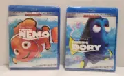 Disney Pixar Finding Nemo & Finding Dory (Blu Ray / DVD) 2 Movie Bundle NEW