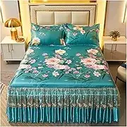 Skirt Ruffled Bed Skirt, Lace Bed Skirt with Double Cooling Anti-Slip Straps Skin-Friendly Breathable Multicolor Pack of 3 Multiple Sizes 180x200cm-200x220cm(Huayumengxiang,3pcs 200x220cm)