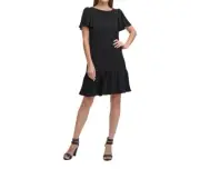 NEW DKNY Flutter Sleeve Short Shift Mini Party/Cocktail Dress Black 12 Large NWT