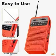 Portable AM FM Radio Red Compact Transistor Pocket Loud Speaker Headphone Jack