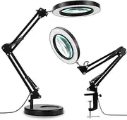 Daseeme 2-in-1 Magnifier with Light and Stand 3 Colour Modes infinitely dimmable 10x Real Glass Magnifier Table lamp and Clip LED Illuminated Magnifier for Maintenance Reading Crafts Close Work