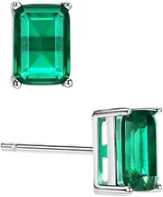 [Michooyel] S925 1.2ct Emerald Stud Earrings Solitaire 4 Prongs Setting Baguette Earrings Fine Jewelry for Women