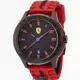 FERRARI手錶，編號FE00072，48mm黑圓形精鋼錶殼，黑色中三針顯示， 運動錶面，紅真皮皮革錶帶款_廠商直送