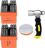 74 Pcs Metal Stamping Kit, Jewelry Stamping Tools Kit, Metal Stamps Making Kits with 1/8" (3 mm) Letter Number and Pattern Punch, Hammer and Steel Bench Block, for Hand Engraving, Wood, Leather