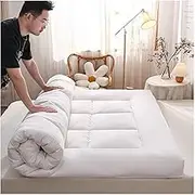 Japanese futon Mattress, Non-Slip Breathable Foldable, Full Size Double King Sleeping pad, Suitable for Home, Hotel, Guest Bed.(White,120 * 200cm)