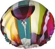 Cocktail Glasses And Wine Bottless Print Various Activities Shower Cap Reusable Soft And Lightweight Bath Hair Cap Long Hair