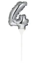 Silver Self-Inflating “4” Balloon Cake Topper