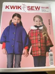 Kwik Sew Pattern K4130 Girls Jacket w/Dolman Sleeves~Hood or Collar Opts XXS-L