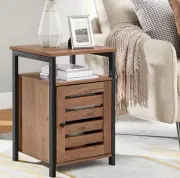 Nightstand, Industrial End Side Table with Open Shelf, Bedside Desk with 2-Tier