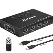 HDMI KVM Switch 4 Port 4K@60Hz,USB and HDMI Switch for 4 Computers Share Keyboar