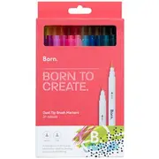 Born Dual-Tip Brush Markers 24 Pack Assorted