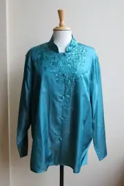 Diane Von Furstenberg Silk Assets Shimmering Beaded Silk Mandarin Collar Blouse