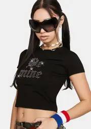 [MaryJaneNite] Be Mine Rhinestone Crop Tee