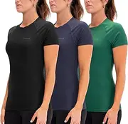 [DEVOPS] 3 Pack Women's Compression Shirt Dry Fit Short Sleeve Running Athletic T-Shirt Workout Tops