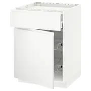 METOD / MAXIMERA base cab f hob/drawer/2 wire bskts, white/Voxtorp matt white, 60x60x80 cm