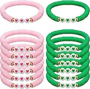 Huquary 24 Pcs Pink Green Witch Party Favors Gifts Bracelets Polymer Clay Beaded Friendship Bracelets for Witch Party, about 2.5 inches in diameter, polymer clay, Onyx