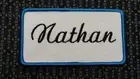 NATHAN NAME TAG BLUE AND WHITE Iron or Sew-On Patch