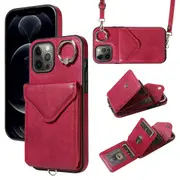 005 For iPhone 12 Pro Max Phone Case Crossbody Strap PU Leather Kickstand Back Cover