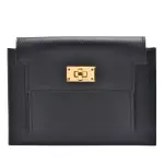 【HERMES 愛馬仕】經典KELLY POCKET系列EPSOM小牛皮轉釦零錢包/短夾(黑色H079001CC-BLK)