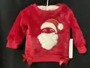 Tahari Christmas Santa Claus Sequin Red Fleece Sweatshirt Pullover 12 Months NWT