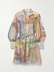 [Zimmermann] Zimmermann - Matchmaker Lantern Belted Printed Cotton And Silk-blend Voile Mini Dress - Multi - 00 00 Multi
