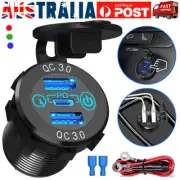 Dual QC 3.0 USB PD Type-C Fast Car Charger Power Outlet Socket Adapter 12V 24V