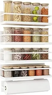 Spice Rack Herb Jar Holders Magnetic Spice Rack For Refrigerator Kitchen Spice Organizer Shelf With Magnetic Paper Towel Holder Spice Storage(Color:White,Size:6 Pack) Aqiong