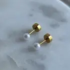 Flatback flat back stud earring tragus helix lobe 14K gold plated faux pearl new