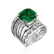 [JEAN RACHEL JEWELRY] 925 Sterling Silver Ring with 12mm Cushion Cubic Zirconia - CTTW 13.2 Prong & Facet Cut Vintage Design - Hypoallergenic, Nickel & Lead-free - Artisan Handcrafted Designer Collection