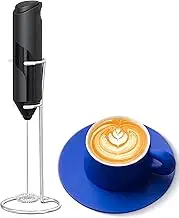 ETHEL Electric Milk Frother Handheld with Stand, Battery Powered Foam Maker, Whisk Drink Mixer Mini Blender for Coffee, Frappe, Latte, Matcha, Hot Chocolate (Black)
