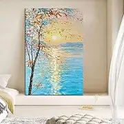 Hand-Painted Oil Painting - Sunrise Scenery Over Lake Texture Modern Large Size Canvas Wall Art Painting,Sofa Background Living Room Bedroom Home Decorations,As Shown,120 X 200Cm(47''X80'')