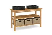 vidaXL Solid Wood Teak Bathroom Vanity Cabinet with Marble Sinks Black/Cream