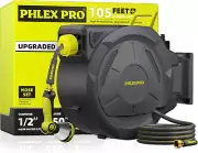 Retractable Garden Hose Reel 105FT, 1/2 Inch Wall Mounted Hose Reel with Full Br