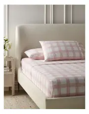 [Heritage] Printed Cotton Flannelette Sheet Set in Pink Check