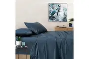 Vintage Washed 100% Cotton Sheet Set with 1 Pillowcases - Dark Indigo -Single