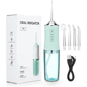 Oral Irrigator Portable Dental Water Flosser USB Rechargeable Water Jet Floss Tooth Pick 4 Jet Tip 220ml 3 Modes IPX7 1400rpm green
