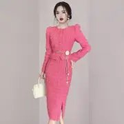 2025 New Spring Womens Tweed Wool Slim Fit Tops With Skirts Dress Two Piece Set