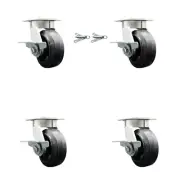 5 Inch KP Rubber on Steel Caster Set with Ball Bearings 4 Brakes 2 Swivel Locks