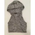 Fashion Nova Cropped Hooded Sleeveless Heather Gray Top Size S Rayon/Polyester