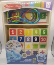 Melissa & Doug Blue's Clues & you! 33 piece wood lacing beads / blocks New!!!
