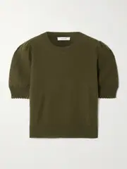 [FRAME] FRAME - Pointelle-knit Cashmere Sweater - Army green - small small Green