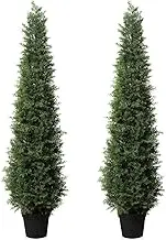 LOMANTO Outdoor Artificial Topiary Cedar Tree 2Pack Fake Tree 5Ft UV Rated Potted Plants for Porch Decor Faux Pine Plant for Housewarming