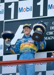 Michael Schumacher Benetton-Renault Team celebrates with the troph- Old Photo