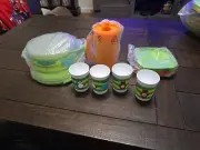 NEW! Tupperware Animals Of Extinction Kids Party Playset- Plates, Cups, Cake Car