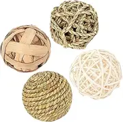PENIKOKO 4Pcs Seagrass Chew Balls for Hamsters Rabbits and Guinea Pigs Safe Chew for Gerbils Teeth Grinding Activity for