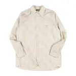 德國FRANK LEDER微寬鬆滑順古董扣條紋長版長袖襯衫米色